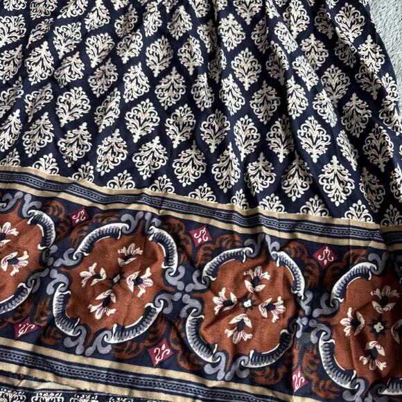 Entro Lace Boho Navy Ivory PInk Bell Sleeve Blouse Top Medium - Picture 3 of 8